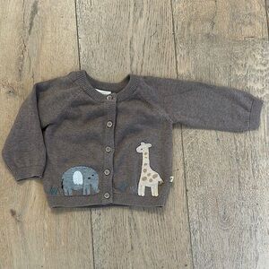 Kids Brown Animal Embroidered Cardigan 100% organic cotton 6-12 M